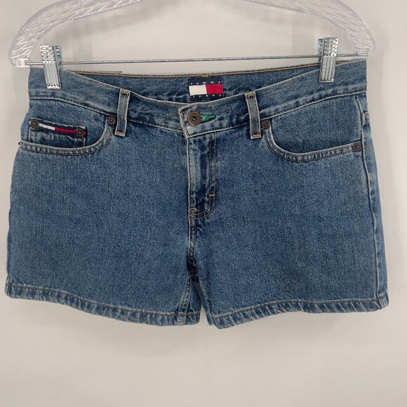 Tommy Jeans Y2K Mid/High Rise Denim Shorts Size 7 Blue Vintage Style - Picture 1 of 6